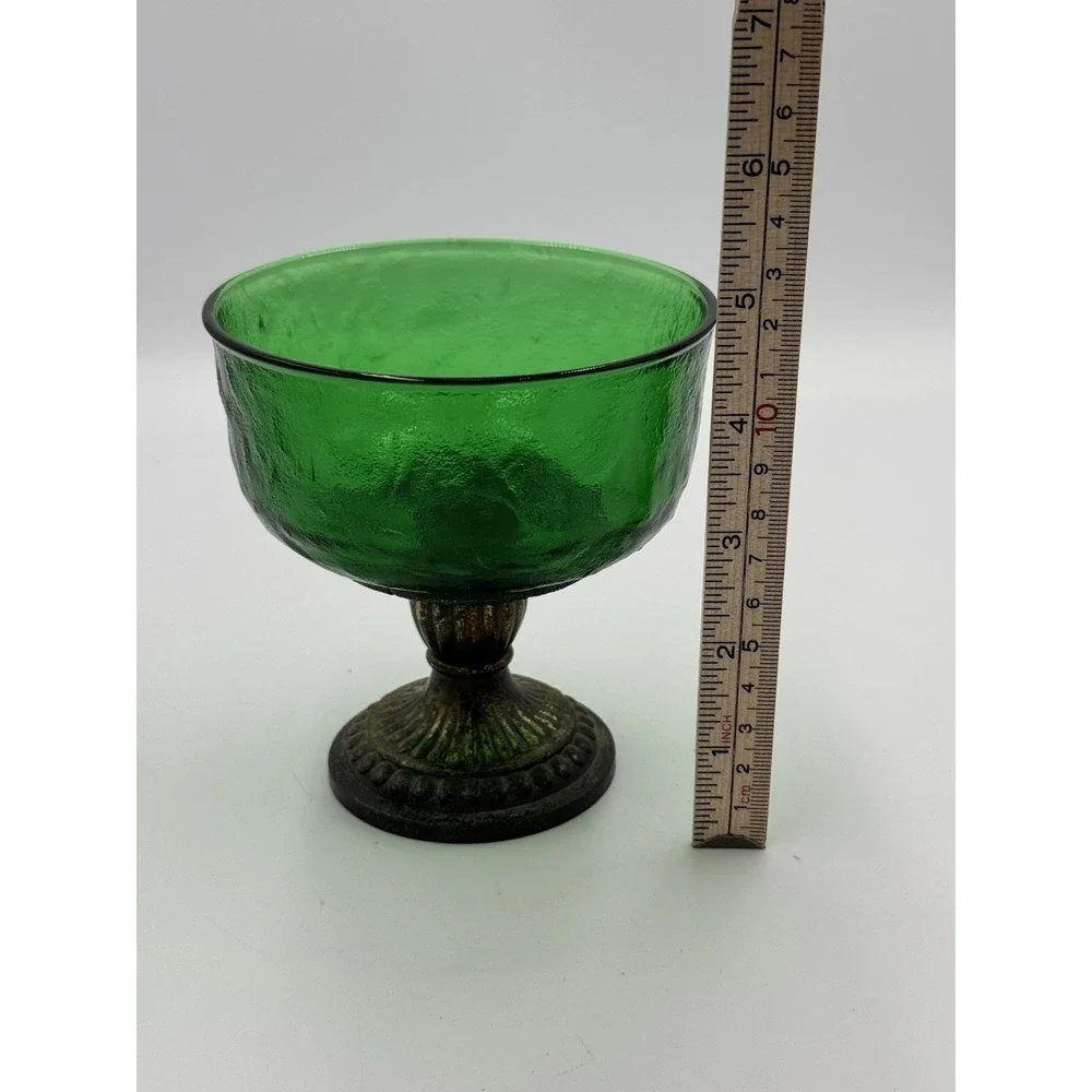 Vintage Green Metal Footed Compote Dish